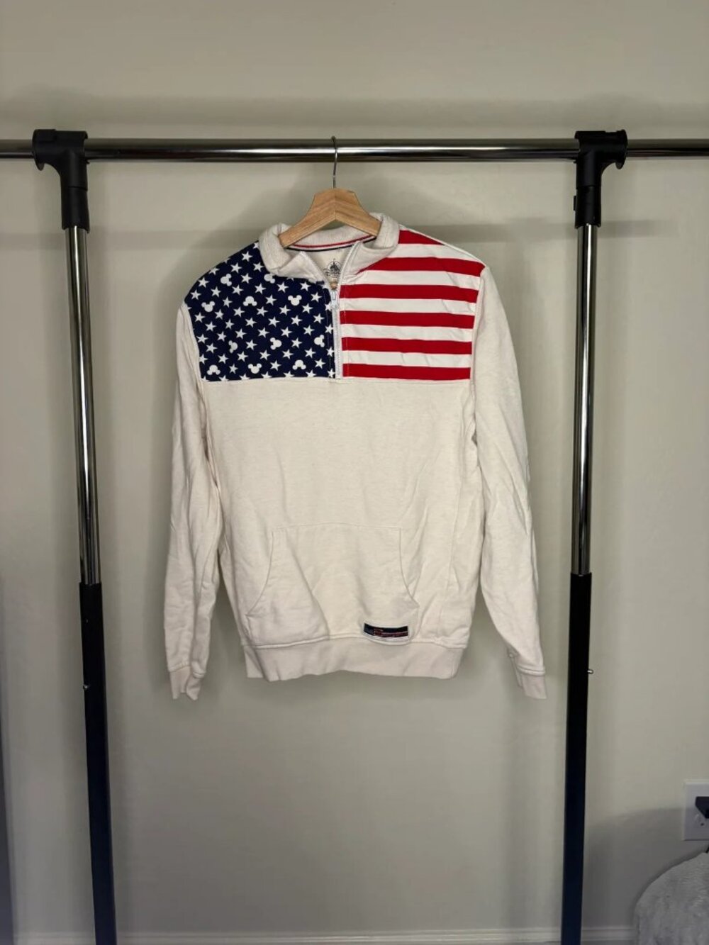 Disney Parks American Flag Mickey Stars 1/4 Zip Sweatshirt Cream Size S Pullover